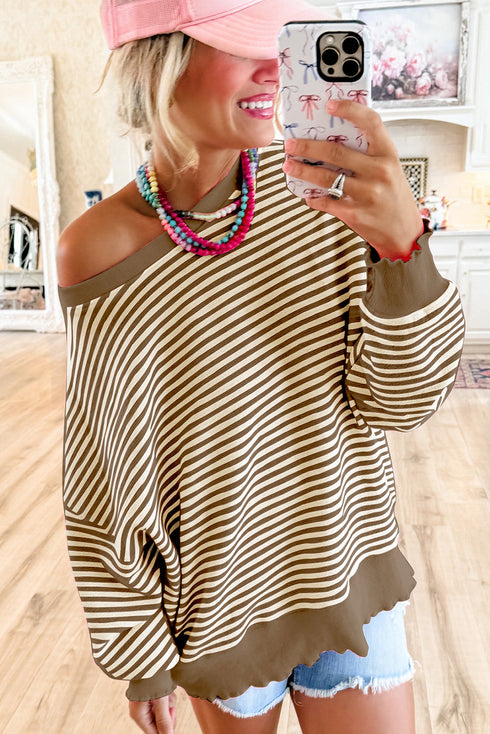Stripe Loose Drop Shoulder Long Sleeve Top